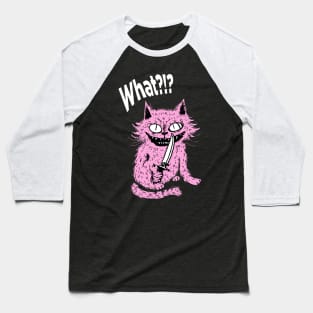 Cat With Knife What?!? Baseball T-Shirt